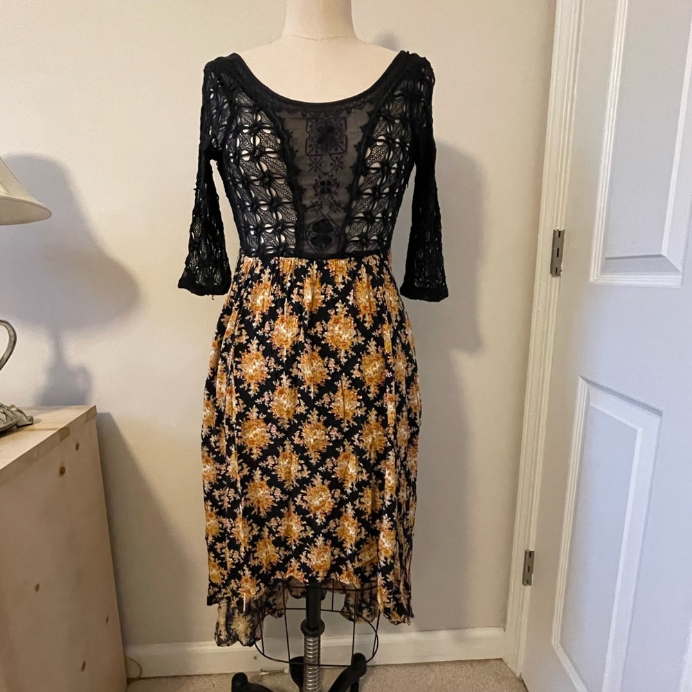 Free People hi-lo floral dress with lace bodice